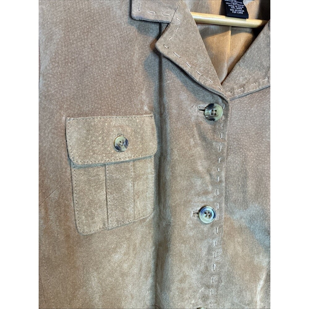 Style & Co Tan Suede Leather Jacket Blazer Sz PL Structured Western Earthy Boho - Picture 3 of 16